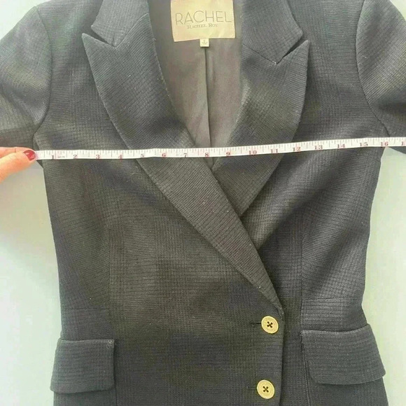 RACHEL ROY navy tweed mid length tailored blazer gold button detail 0/XS preppy - Picture 8 of 11